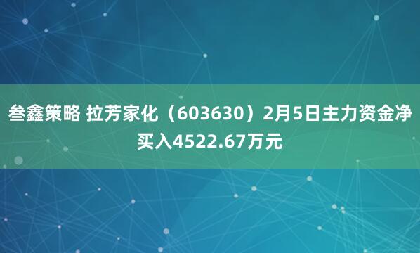 叁鑫策略 拉芳家化（603630）2月5日主力资金净买入4522.67万元